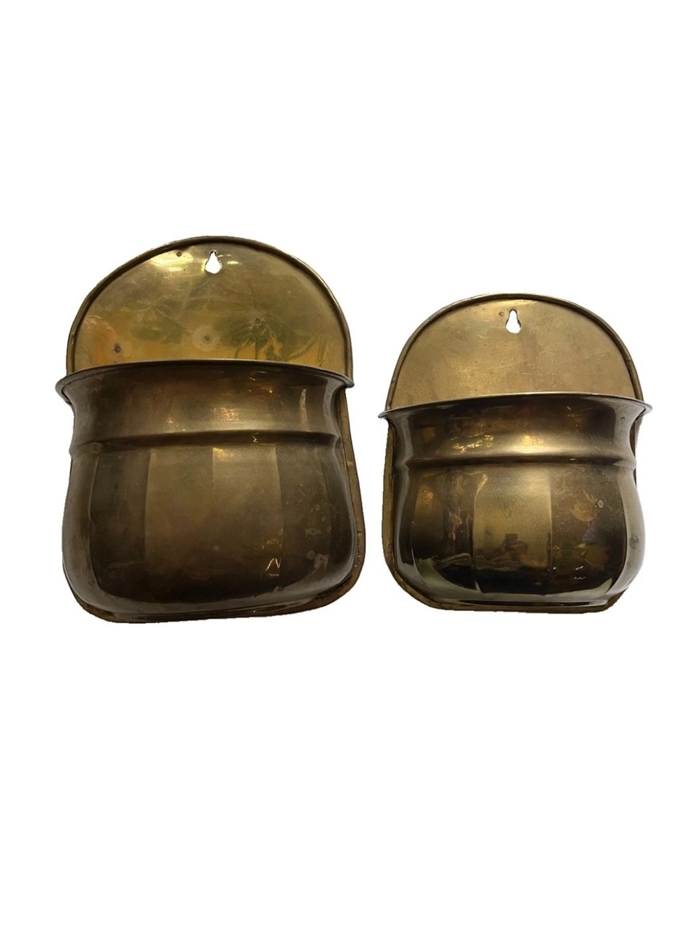 Vtg Hammered Brass Wall Pocket Planters Set of 2 Made In India